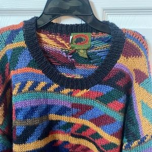 Boston Traders Limited Edition large red blue yellow patterned pure wool sweater